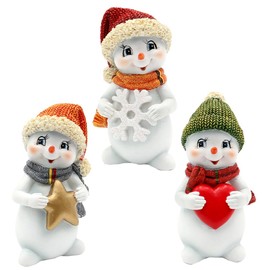 Dekohelden24 Snowmen Set of 3 Snowmen with Hat and Scarf in Red, Green and Orange, Standing with Star, Snowflake and Heart, L/W/H 6 x 5 x 11 cm