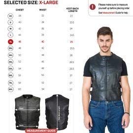 WICKED STOCK Men's Black Leather Motorcycle Vest - Full Grain, Bulletproof Style, YKK Zippers, All-Season, Vest for Adult Males, Size: Large
