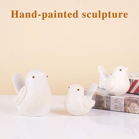 Biobasedon Small Bird Statues Home Decor - Resin Birds Figurine Decorative Ornaments for Living Room. Bedroom, Office, TV Stand, Cute Country Decor (White, 1B & 2S)