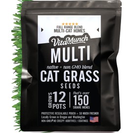 Cat Grass Seed Deluxe Non-GMO Blend Cats Love + Grows 12 Pots (Over 150 Sq in) Ready in 5 Days + Full Range of Tastes/Textures that More Cats Will Love for Indoor Cats –1300+ Seeds