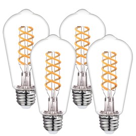 BORT Dimmable LED Edison Bulbs, 6W Equivalent to 60W Vintage Light Bulb, E26 5000K ST58/ST19 LED Bulbs, Antique Flexible Spiral LED Filament Light Bulbs, Clear Plastic Screw Lamp- 4Pack