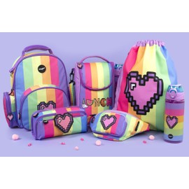 Fringoo - Kids Drawstring Bag | Perfect School Bag, PE Kit Bag, Swimming Bag or Sports Kit Bag | Includes 1.5cm Straps for Comfort - Bag For Girls - Rainbow Pixel Heart
