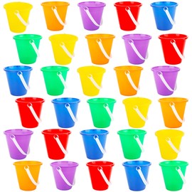 30 Packs 5 Inch Sand Buckets Bulk Colorful Durable Plastic Beach Buckets with Handles for Summer Beach Sandbox Pool Party