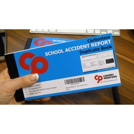 Cherry School Accident Report Book | 2-Part Carbonless Duplicate Book | 50 Sets | 210mm x 99mm Size with Perforated Top Copy for Easy Removal | for Schools and Educational Institutions **4 Pack**