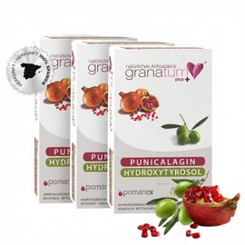 Granatum Plus | Punicalagin Hydroxytyrosol Plus | Pomanox | Mediteanox | Pomegranate Extract | Olive Extract | Dietary Supplement | (3 Boxes of 60 Capsules)