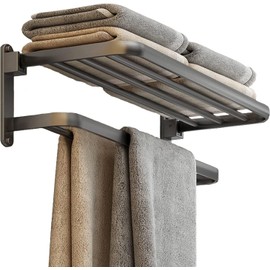 BOZWELL Bathroom Lavatory Towel Rack with Two Towel Bars,24-Inch Towel Shelf with Towel Bar,Towel Holder 1011-GR-60 (Modern Gray Finish)