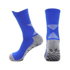 O.F.M Soccer Socks, Compression Socks, Grip Included, Anti-Slip Socks, Shock Absorption, Antibacterial, Odor Resistant, Non-stuffy, Soccer Socks, White, Fitness, 1 Pair, blue, 24.0-28.0 cm