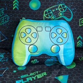 OHS Gaming Pillow Cushion Controller Shaped, Lightweight Durable Soft Plush Cushion Controller Design Perfect for Living Room Bedroom Gaming Pillow, 30 x 23cm - Blue