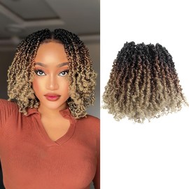 8 Inch 10 Packs Yanky Twist Crochet Hair Pre-twisted 3 Tones Ombre Brown Kinky Mini Spring Twist Small Curly Senegalese Twist Braids (OT30/27-10P)