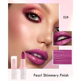 Metallic Glitter Lipstick, Shimmer Lipstick, Rose, Waterproof, Long-Lasting, Diamond Shiny Glossy Lip Gloss, Silky Moisturising Texture, Glitter Lipstick for Women Lips Make-Up 02