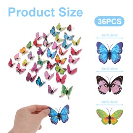 3D Butterfly Brooch Pins, 36 Pcs Butterfly Pin Colorful Art Curtain Crafts Decoration 2 x 2.3 inch Plastic Butterfly Decorative Pins Cute Home Decor for DIY Hats Clothes Wedding Birthday Party