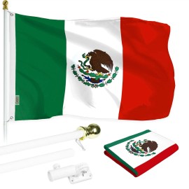 UD_G128 - 6 Feet Tangle Free Spinning Flagpole (White) Mexico Brass Grommets Printed 3x5 ft (Flag Included) Aluminum Flag Pole
