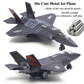 OTONOPI Fighter Jet Military Plane Model F-35 Aircraft Army Air Force Diecast Metal Pull Back Bomber Attack Plane with Lights and Sounds for Kids or Commemorate Collection