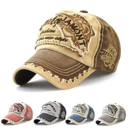 Chennuo Vintage Baseball Cap, Distressed Snapback Caps, Trucker Hat, Cotton, Leisure, Outdoor, Unisex - Brown-3, size: 56-60