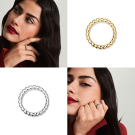 NOKMIT 14K Silver Tone Statement Rings for Women Dainty Cute Puffy Chunky Dome Croissant Thumb Band High Polished Smooth Comfort Fit Size 5-10 (Silver, 8)