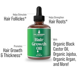 Organic Hair Growth Oils for Hair Thickening by Hair Thickness Maximizer. Best Treatment for Hair Loss, Thinning Hair. Infused with All Organic Black Castor Oil, jojoba, Argan Oil, And More