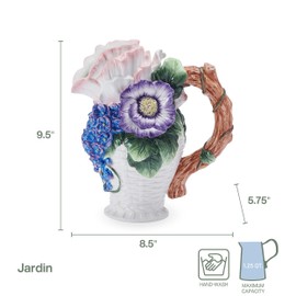 Fitz and Floyd Jardin Floral Bouquet Pitcher Vase Decorative, 9.5 Inch High