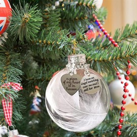 Clear Christmas Memorial Ornament Feather Ball, A Piece of My Heart is in Heaven, Christmas Tree Memorial Hanging Pendant Gift for Mom, Dad, Son, Daughter,Sister, Brother, Grandma, Grandpa 2.4''/60 mm