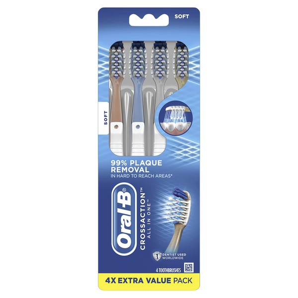 Oral-B CrossAction All In One Manual Toothbrush, Soft, 4 count