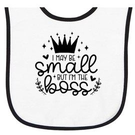 inktastic I May Be Small But I'm the Boss Baby Terry Cloth Bib White and Black 46a4b