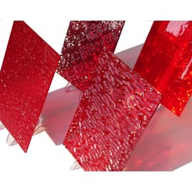 CHICSHIS 4 Sheet Vibrant Stained Glass Sheets for DIY Crafts, 4x6 inch Colored Textured Cathedral Glass for Mosaic Tile Art Crafts,Red