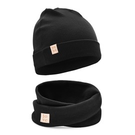 Bubalove Hats and Scarf Set for Boys, Girls, Baby, Sizes 0mc to 12 Years+ Many Colours, Spring Autumn Sets, Cotton Hats, Hand Stitched, black