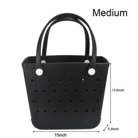 X Large Beach Bag, Oversized Rubber Beach Bag, Washable Open Tote Durable Tote Travel Bags (Advanced Black, Medium(14.5 * 12.8 * 6in))