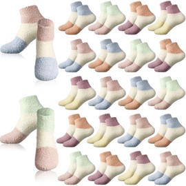 Handepo 24 Pairs Women Fuzzy Socks Bulk Winter Fluffy Sleeping Slipper Socks for Home Outdoor Gift for Ladies(Fresh Style,Cute Color)