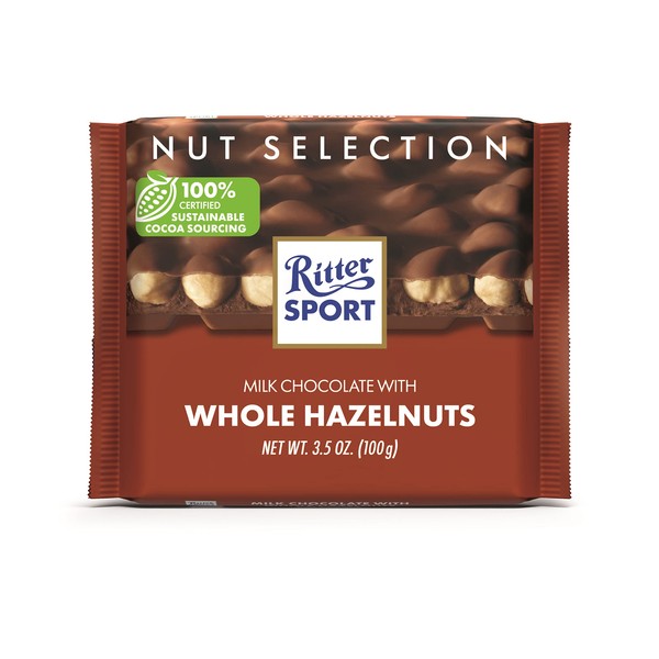 Ritter Sport Chocolate Bars with Nuts (Milk Chocolate with Hazelnuts, 3.5 Ounce (Pack of 10)