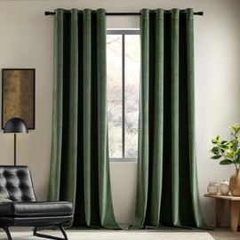 EMEMA Olive Green Velvet Curtains 84 Inch Length 2 Panels Set Room Darkening Luxury Curtains Grommet Thermal Insulated Drapes Window Curtains for Living Room W52 x L84
