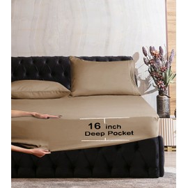 Elegant Comfort Luxurious Wrinkle Resistant 1500 Thread Count Egyptian Quality 1-Piece Fitted Sheet All Around Elastic -Deep Pocket- Ultra Soft Bottom Fitted Sheet, Queen, Taupe