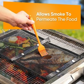 ASAB Pack of 2 BBQ Grill Mesh Bags 30 x 24cm for Outdoor BBQ Cooking Non-stick Bags Reusable Heat-Resistant Easy to Clean Grilling Pouches for Gas Charcoal Electric Grills Smokers Barbecue Accessories