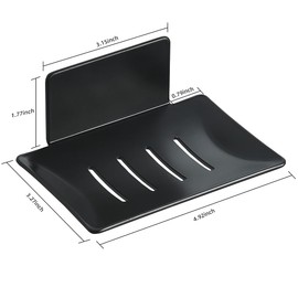 JYL HOME Self-Adhesive Soap Dish for Bathroom No Drilling Aluminum Soap Holder for Shower Kitchen, Black, 1 Pack