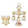 6Pcs Chinese Chalice Retro Style Zinc Alloy Glass Embossed Flower
