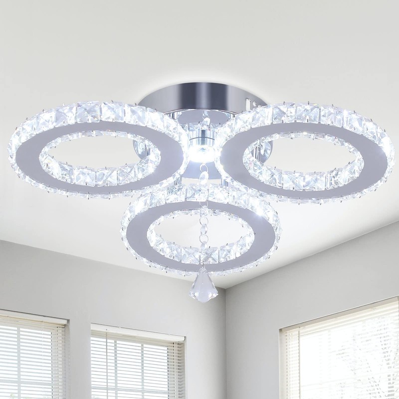 diisunbihuo Dimmable LED Crystal Ceiling Light 13x3.5 Inches 3 Rings