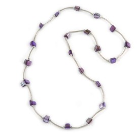 Avalaya Purple Shell Nugget Necklace In Silver Tone Metal - 76cm L