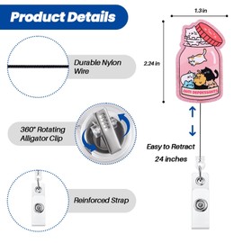 2Pcs Funny Cat Nurse Badge Reel Cute Pink Retractable Anti Depressants ID Card Badge Holder with Alligator Clip, Name Tag Medical Badge Buddy for Nurse Psychiatrist Psychotherapist Medical Staff