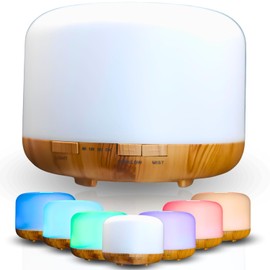 Mystic Romance Essential Oil Diffuser, 500ml Aromatherapy Humidifer and Nigth Ligth for Relaxing Atmosphere in Home Office Yoga and Spa, for Everyone, Auto-Off Safety Switch. Light Wood