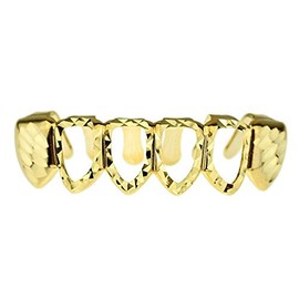 Diamond-Cut Grillz 14K Gold Plated 4 Open Face Bottom Lower Teeth Row Hip Hop Grills