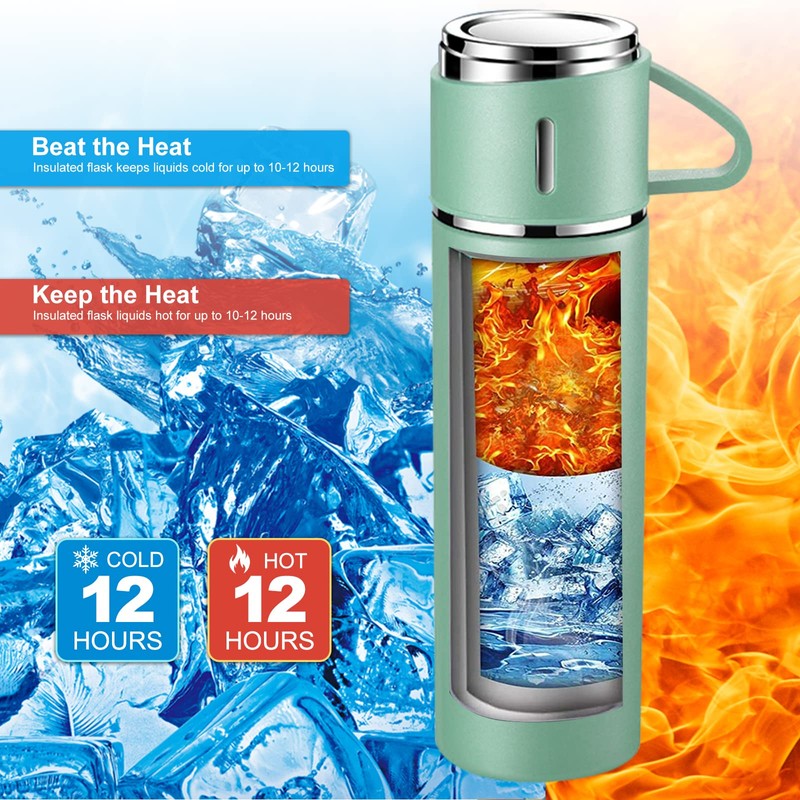 Thermos Flask, Stainless Steel Drinking Bottle, Keeps Hot and Cold