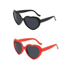 Dinghaole Heart Sunglasses Vintage Heart Shape Sunglasses Fashion Glasses for Women Men Kids Party Girls Women Shopping TS Travel Summer Makeup 2 Pack Red Black, red, black