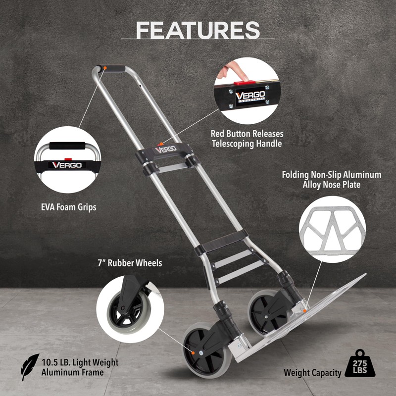 Vergo 275 Ibs Capacity Folding Hand Truck Dolly – Lightweight