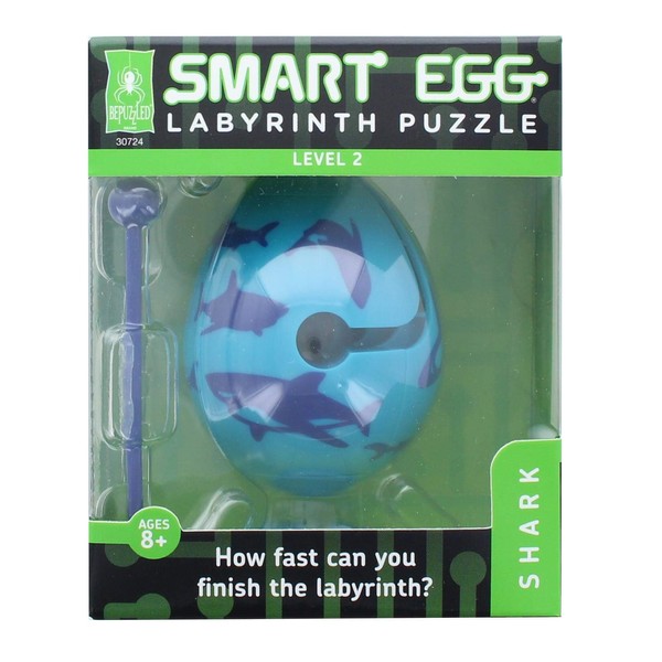 Bepuzzled Shark 1-Layer,Smart Egg Labyrinth Puzzle Maze for Kids Age 8 and Above - Aqua,Blue (Level 2) Great Easter Egg Hunt Gift