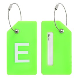 PATIKIL Initial Luggage Tags, 2 Pcs Silicone Suitcase Tag Identifier ID Card Holder Unique Luggage Name Tags with Stainless Steel Loop, Letter E, Green