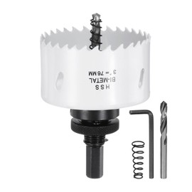 sourcing map Bi-Metal Hole Saw Kit 76mm (2-15/16") Hole Cutter Set with 1pcs 7/16" Hex Shank Arbor 2pcs 1/4" Center Drill Bits 2ps Springs 1pcs Wrench for Wood Plastic Soft Metal