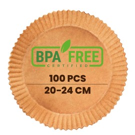 PORTENTUM Baking Paper for Hot Air Fryer, Pack of 100, BPA-Free, 20-24 cm, Airfryer Baking Paper, Non-Stick, Waterproof, Oil-proof, Disposable Trays, Air Fryer, Parchment Paper Liner for 4.7 L - 7.3 L