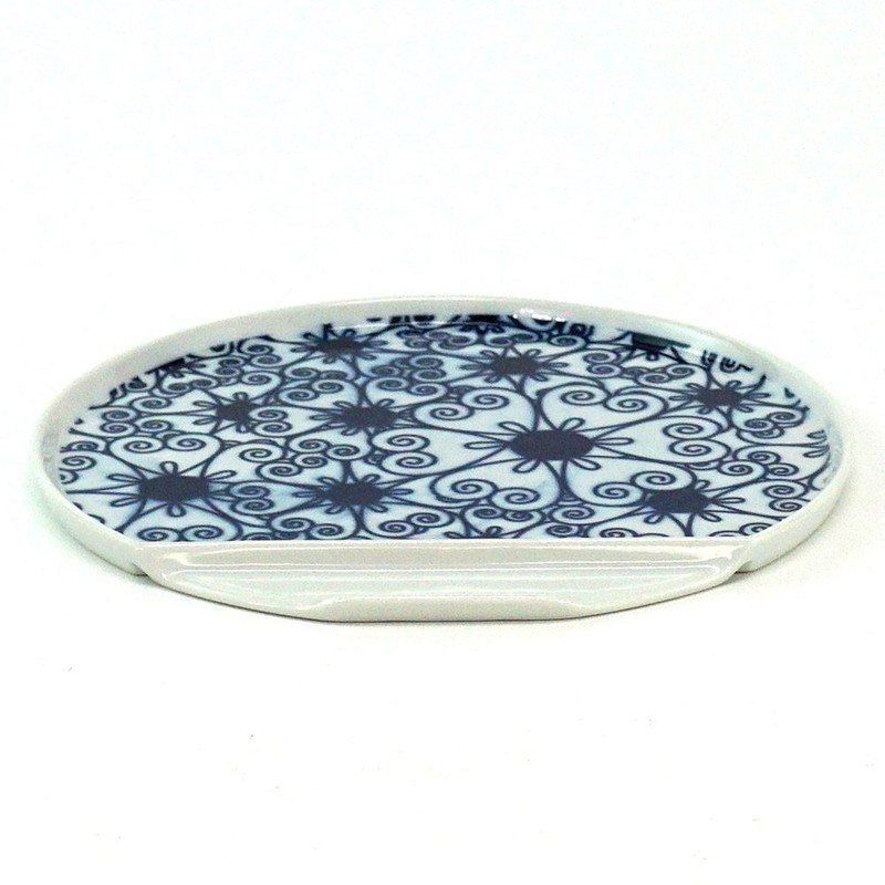 Ichiryu Kiln Flower Pattern "Japanese Crest" IM Half Moon Plate