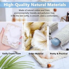 2 PCS Soap Bag, Sisal Soap Bag, Natural Fiber Soap Bags, with Drawstring, Natural Soap Saver Pouch, for Foaming or Drying Soaps