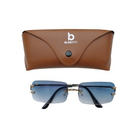 BLINKRITE Rimless Designer Sunglasses for Men and Women, Retro Rectangle Sunglasses with Premium Leather Case (Blue)