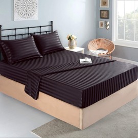 Satin-Silk Sheets Twin Size Bed Set, Black Soft Cooling Deep Pocket Sheets, Hypoallergenic, Wrinkle and Fade Resistant Bedding Set, Striped